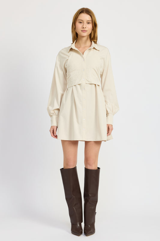 IVORY BUTTON MINI SHIRT DRESS