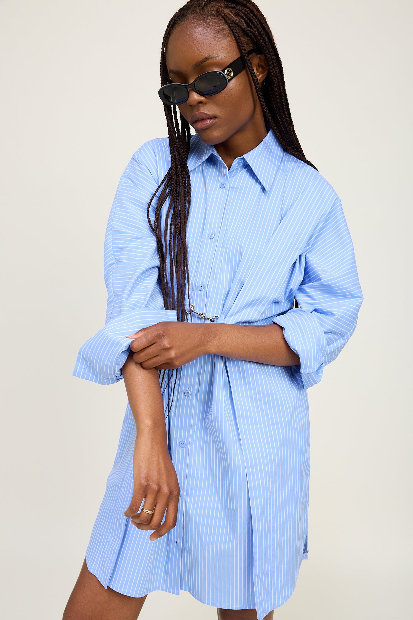 BLUE STRIPE SHIRT MIDI DRESS