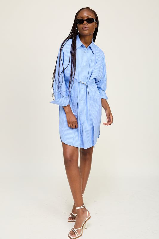 BLUE STRIPE SHIRT MIDI DRESS