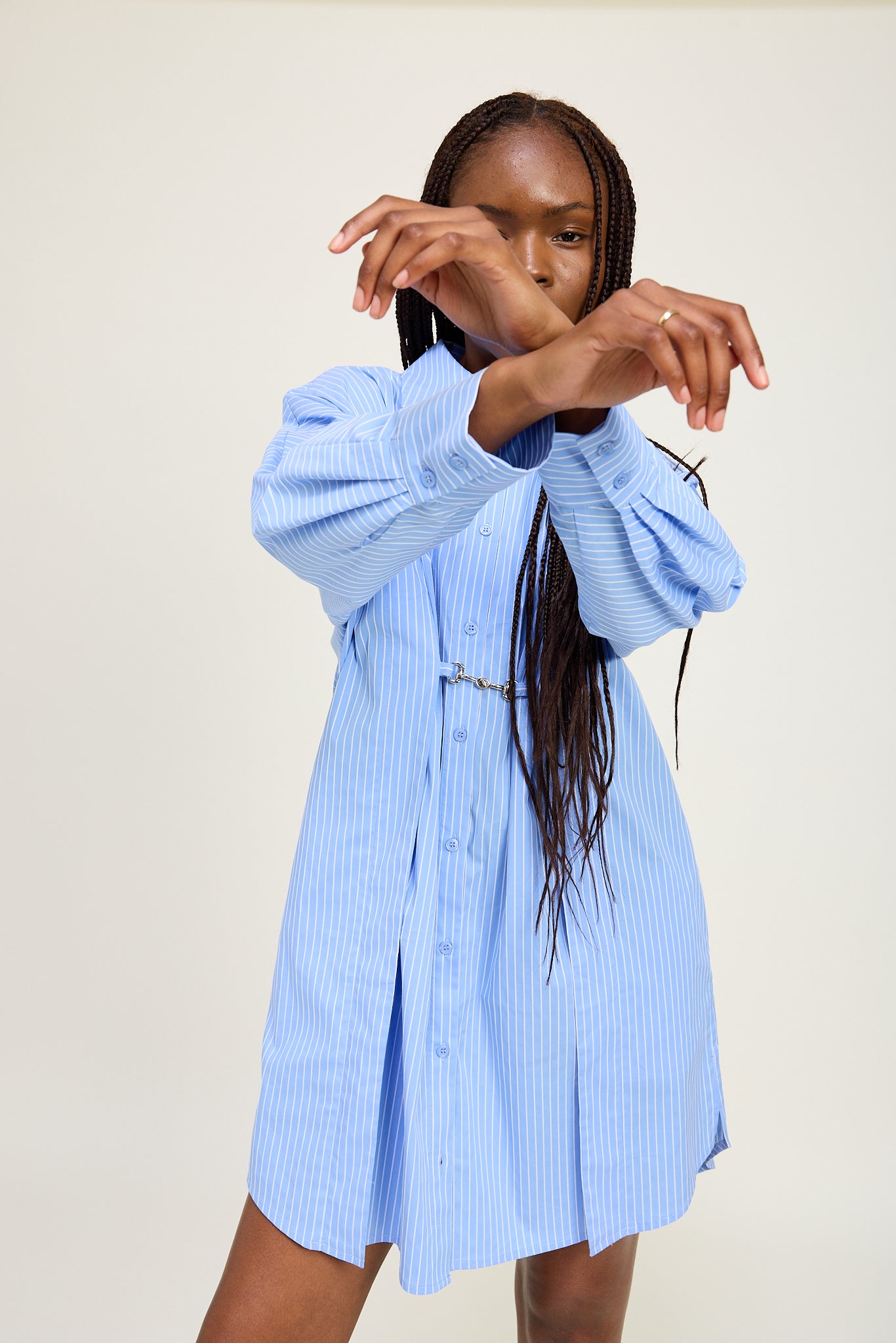 BLUE STRIPE SHIRT MIDI DRESS