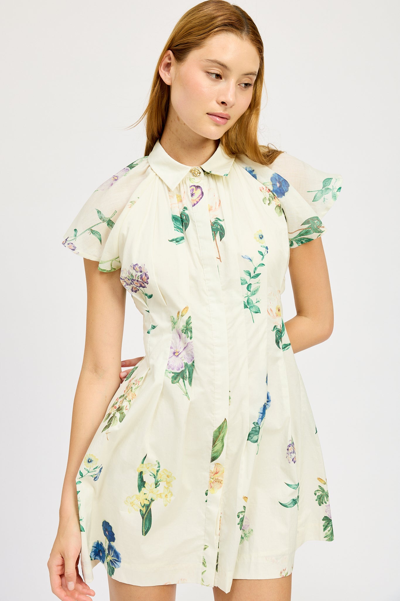 IVORY MULTI MINI SHIRT DRESS