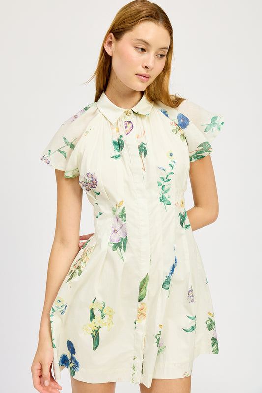 IVORY MULTI MINI SHIRT DRESS