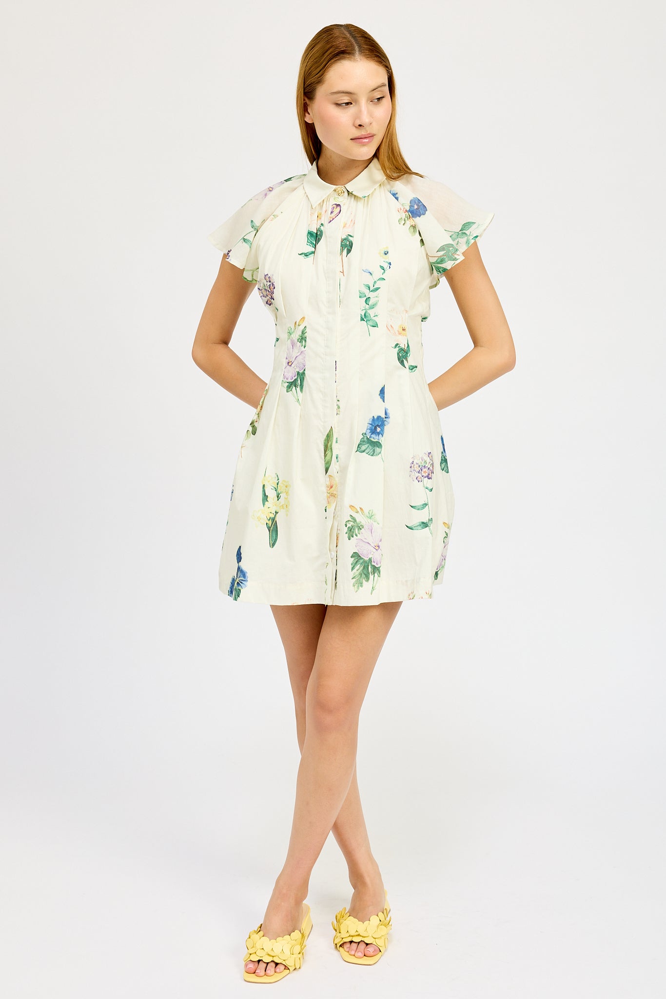 IVORY MULTI MINI SHIRT DRESS