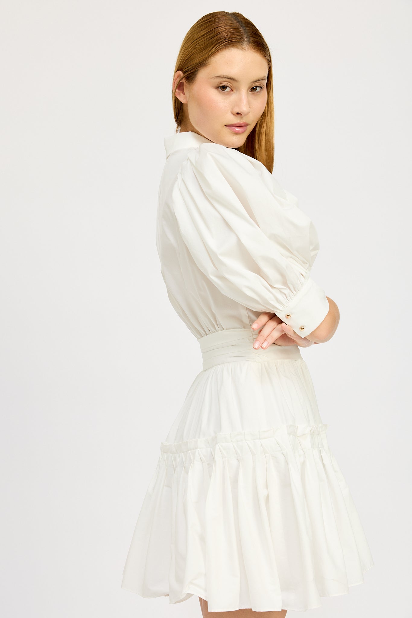 WHITE BELTED MINI SHIRT DRESS