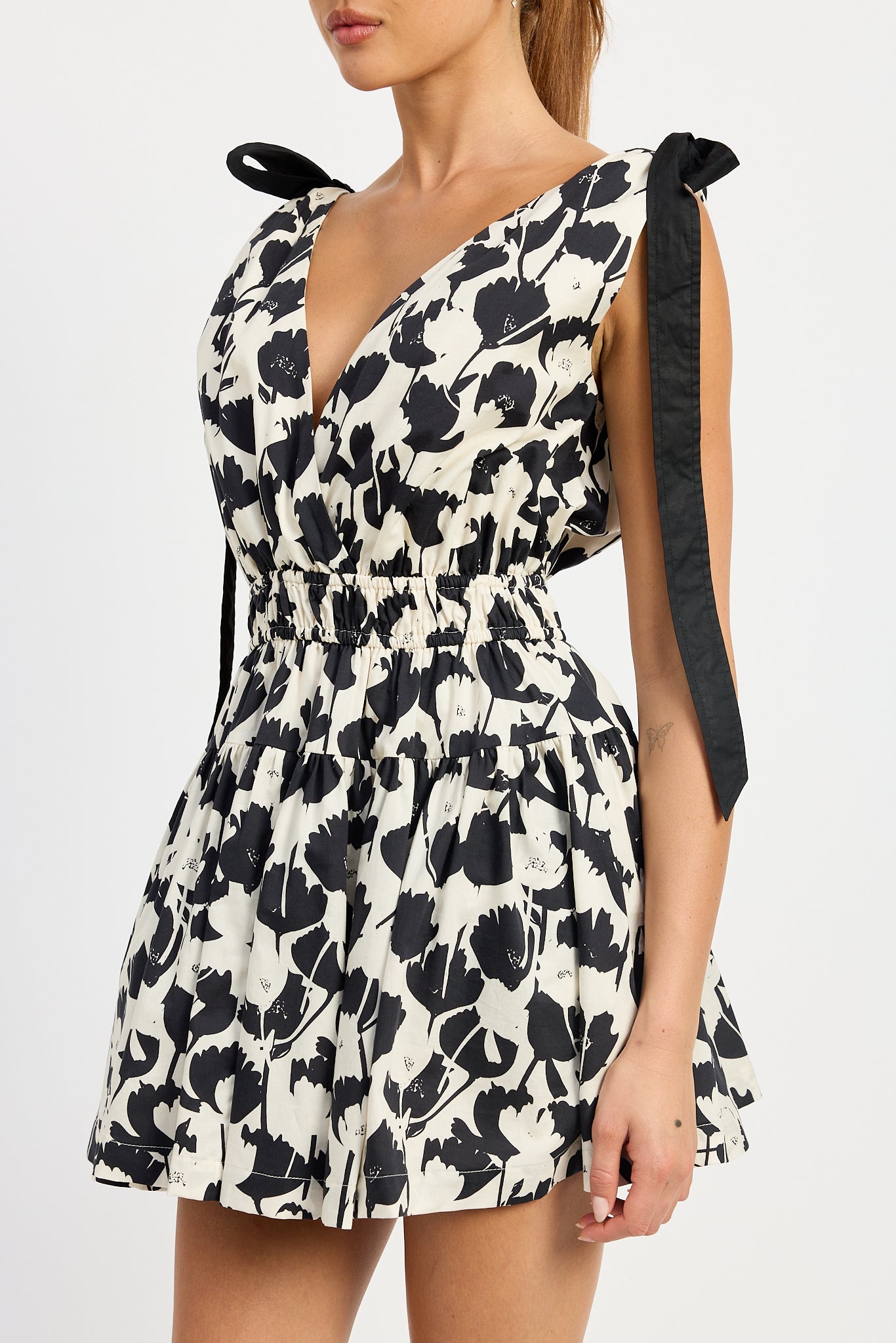IVORY BLACK PRINT MINI DRESS