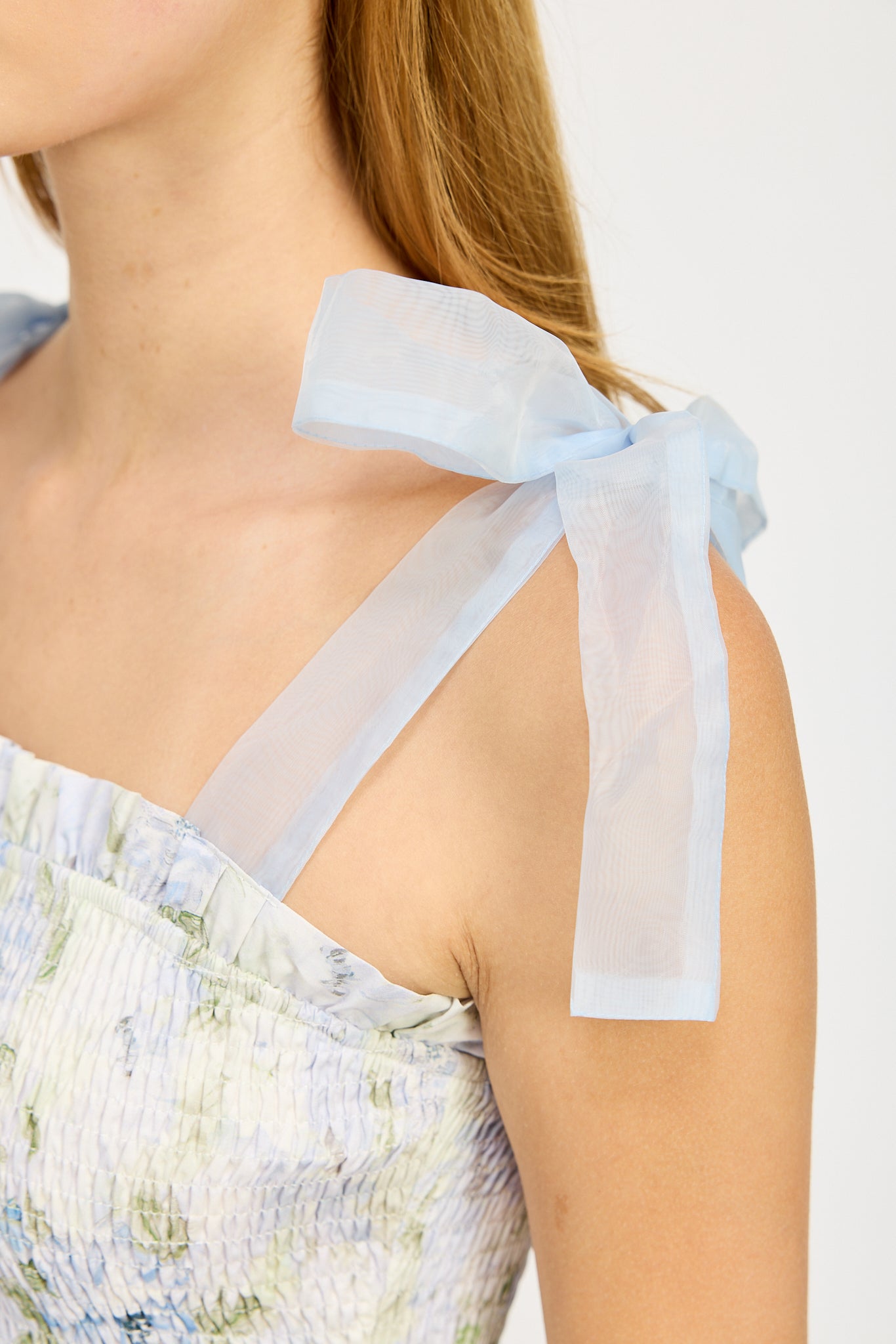 LIGHT BLUE ORGANZA TIE MINI DRESS