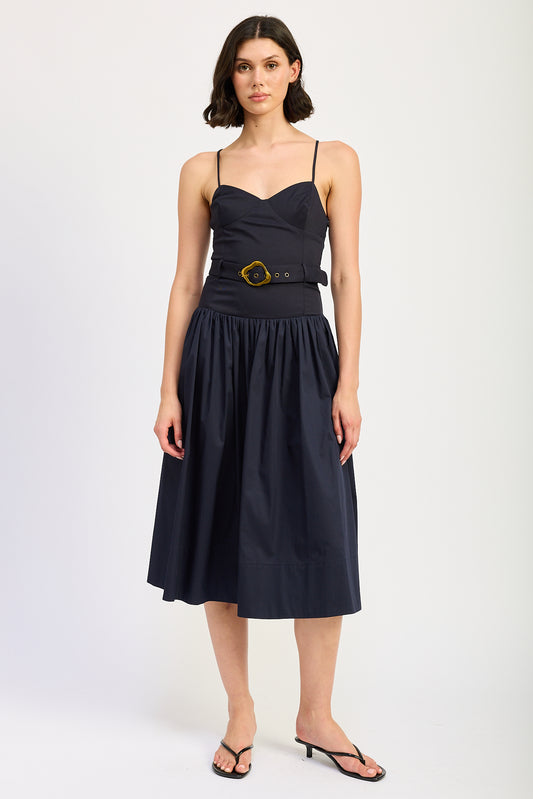 NAVY CORSET MIDI DRESS