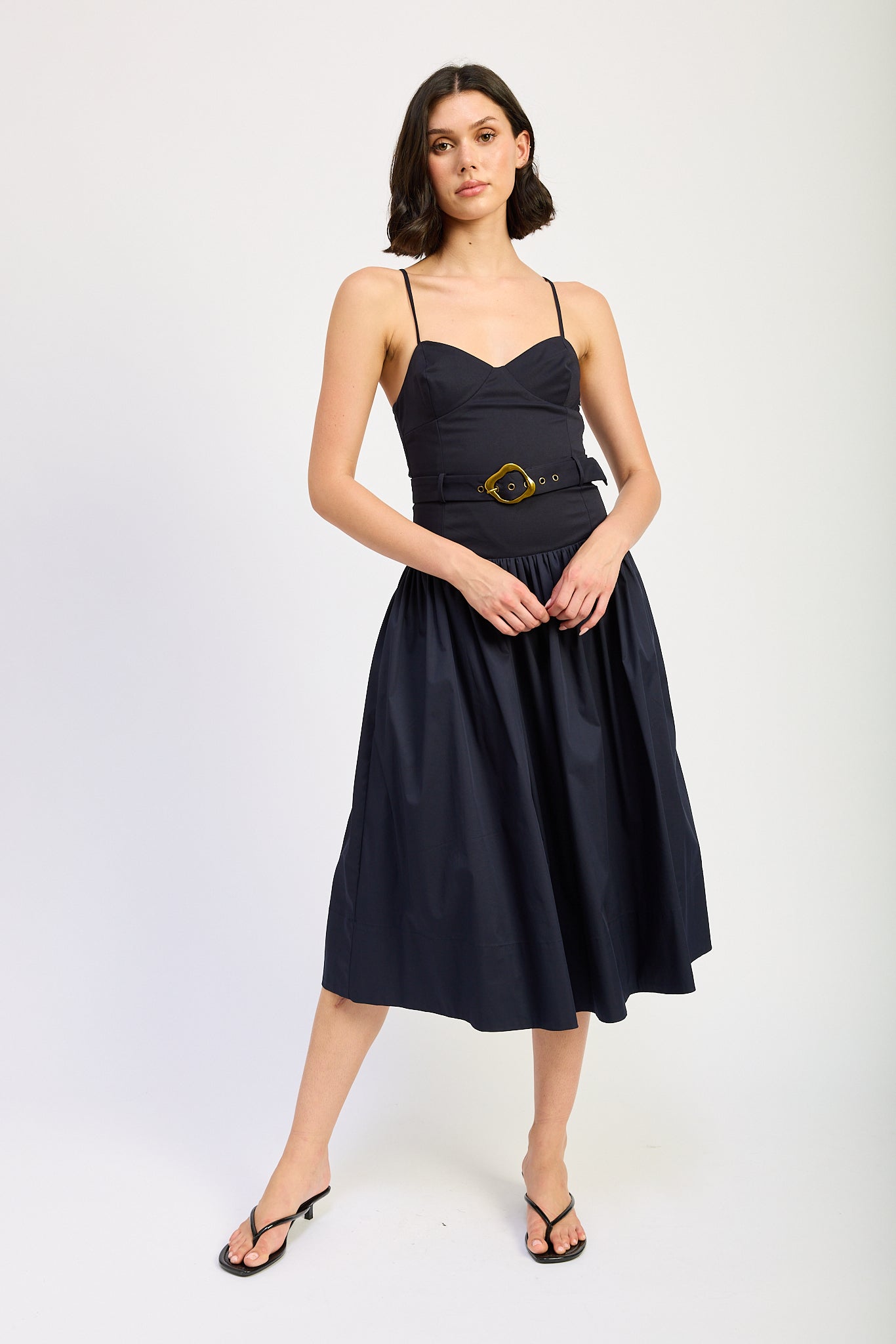 NAVY CORSET MIDI DRESS