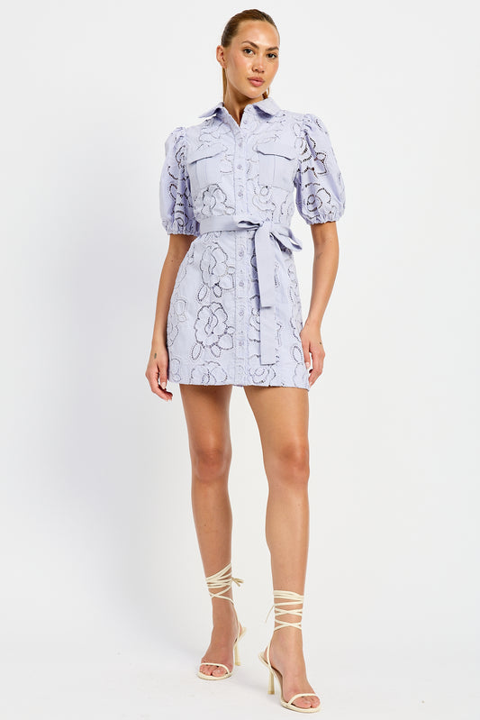 LILAC BUTTON MINI DRESS