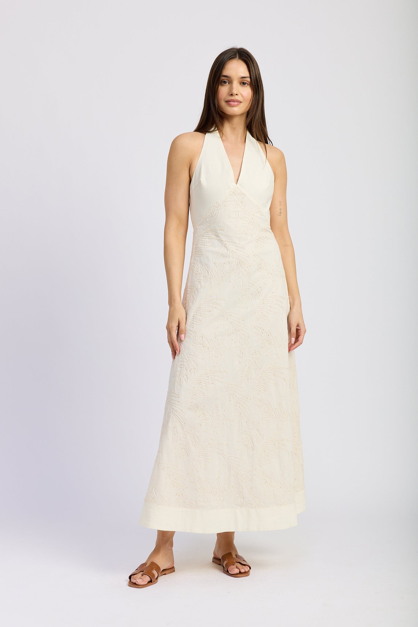 IVORY GOLD NECK MAXI DRESS