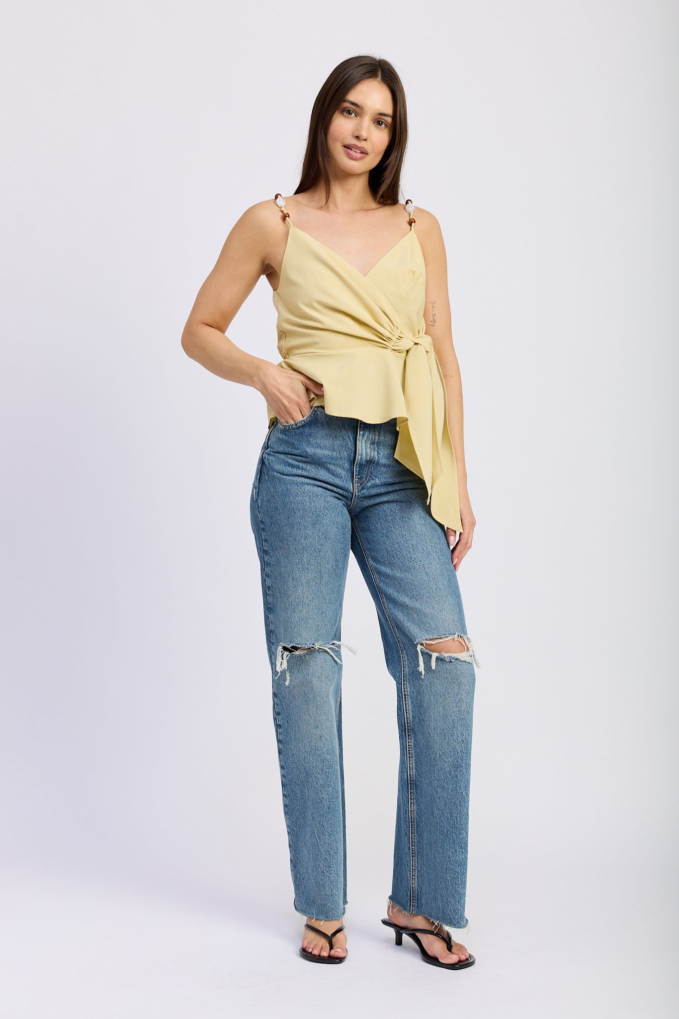 YELLOW FLAX WRAP SURPLICE TOP