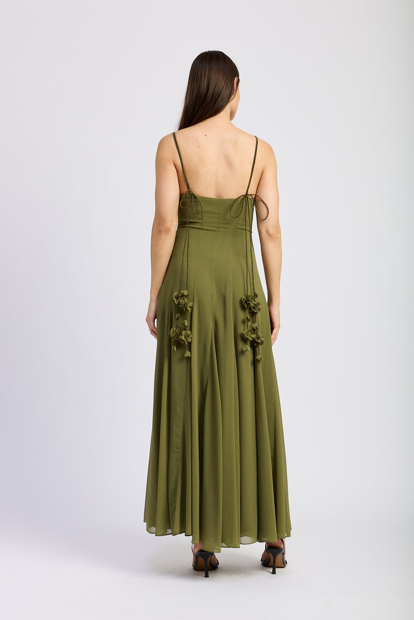 OLIVE FLORAL CHIFFON MAXI DRESS