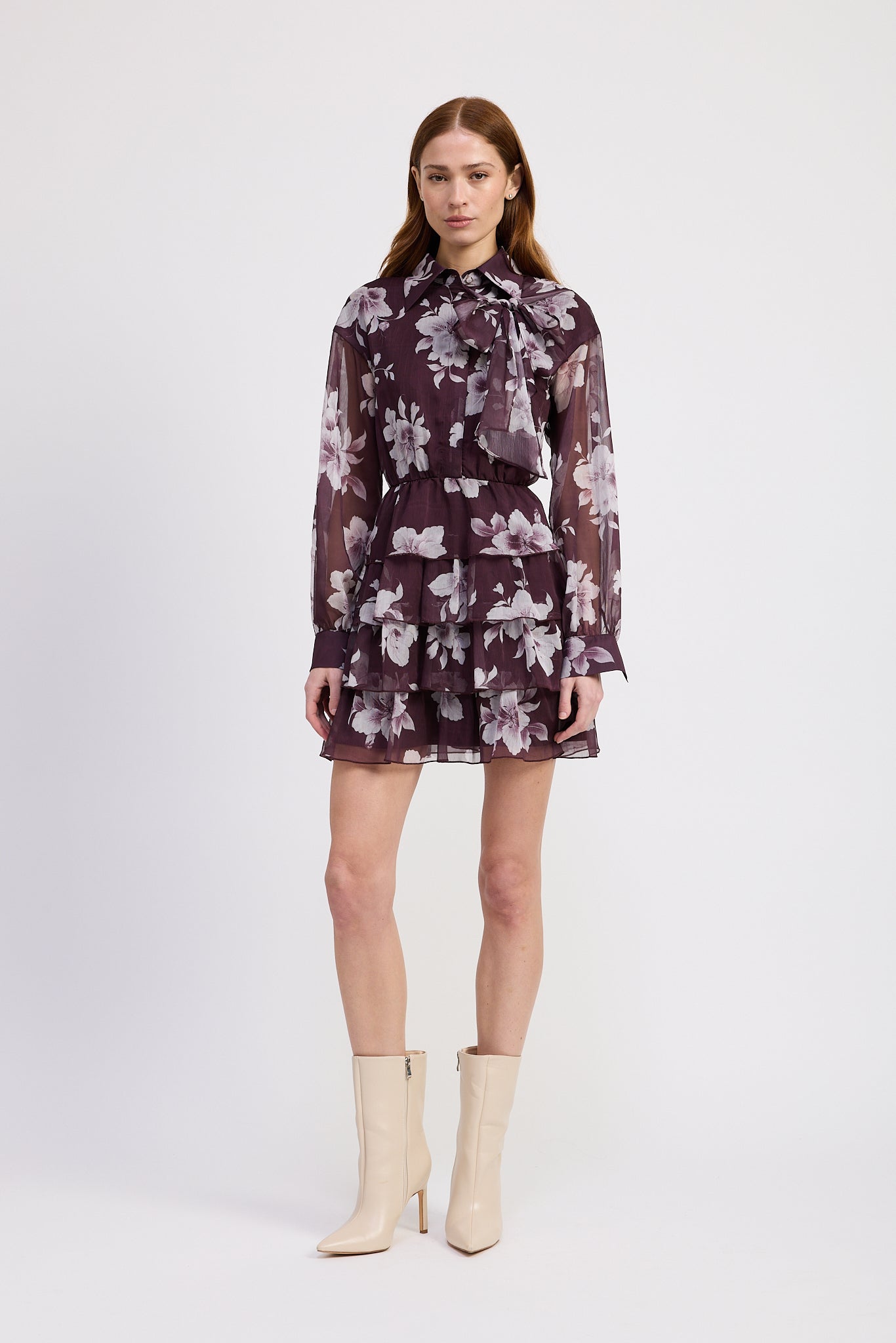 PLUM GRAY BUTTON FRONT COLLARED MINI SHIRT DRESS