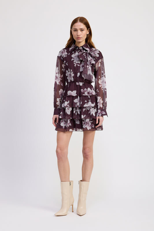 PLUM GRAY BUTTON FRONT COLLARED MINI SHIRT DRESS