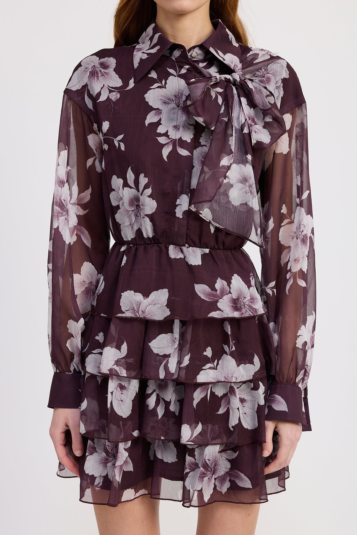 PLUM GRAY BUTTON FRONT COLLARED MINI SHIRT DRESS