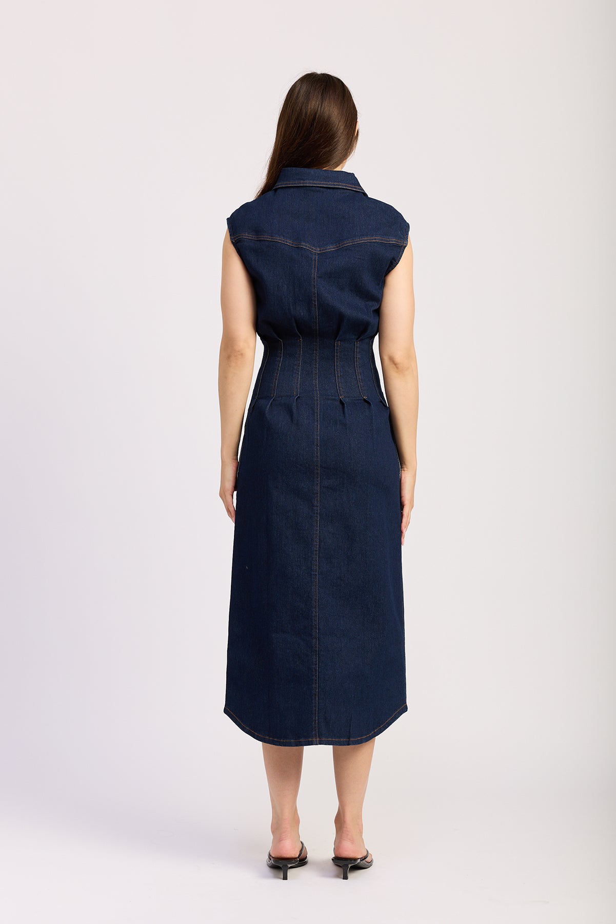 INDIGO DENIM VEST MIDI DRESS