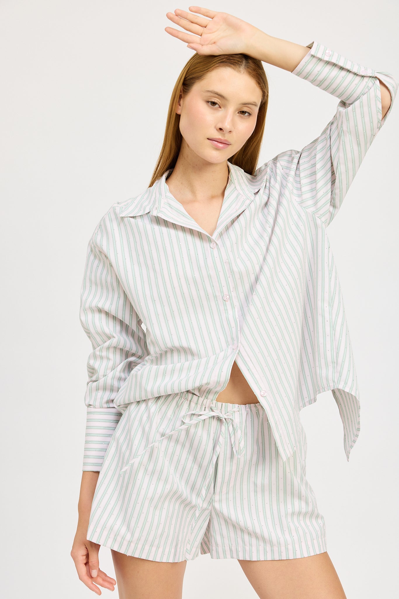 PINK GREEN BACK TRIM TOP