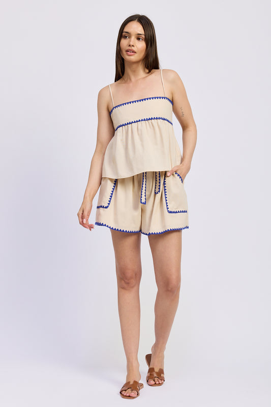 NATURAL COBALT BELTED SHORTS