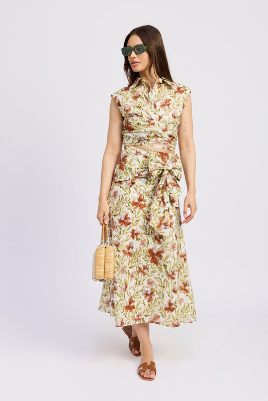 TERRACOTTA FRONT MIDI SKIRT