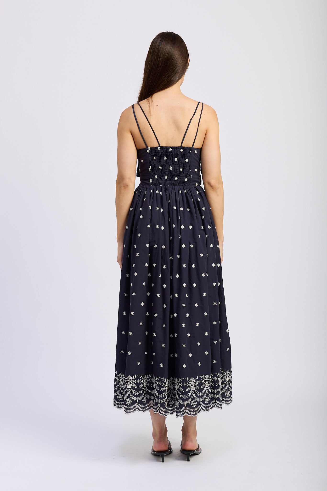 NAVY TASSEL TIE FRONT MIDI DRESS