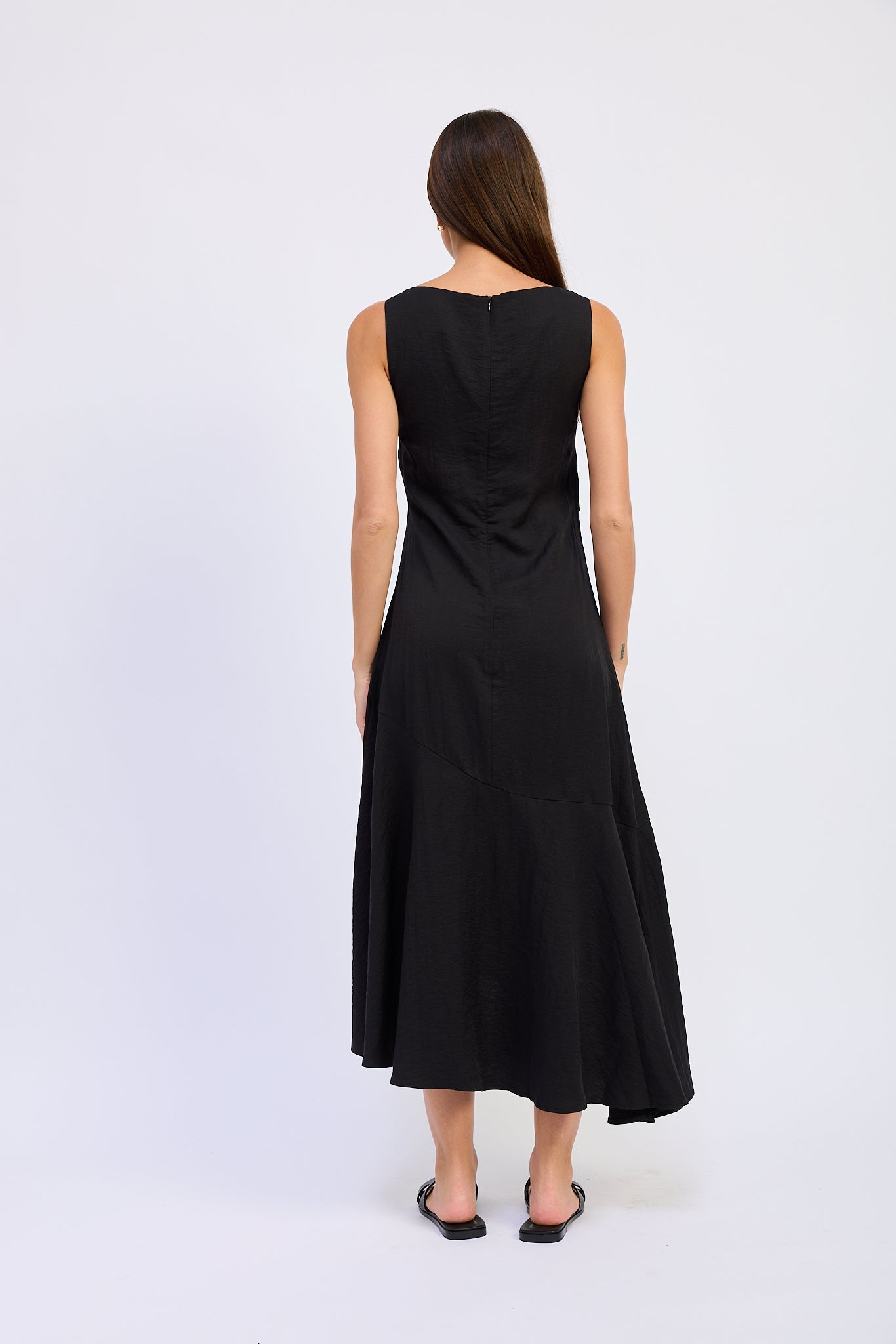 BLACK ASYMMETRICAL MIDI DRESS