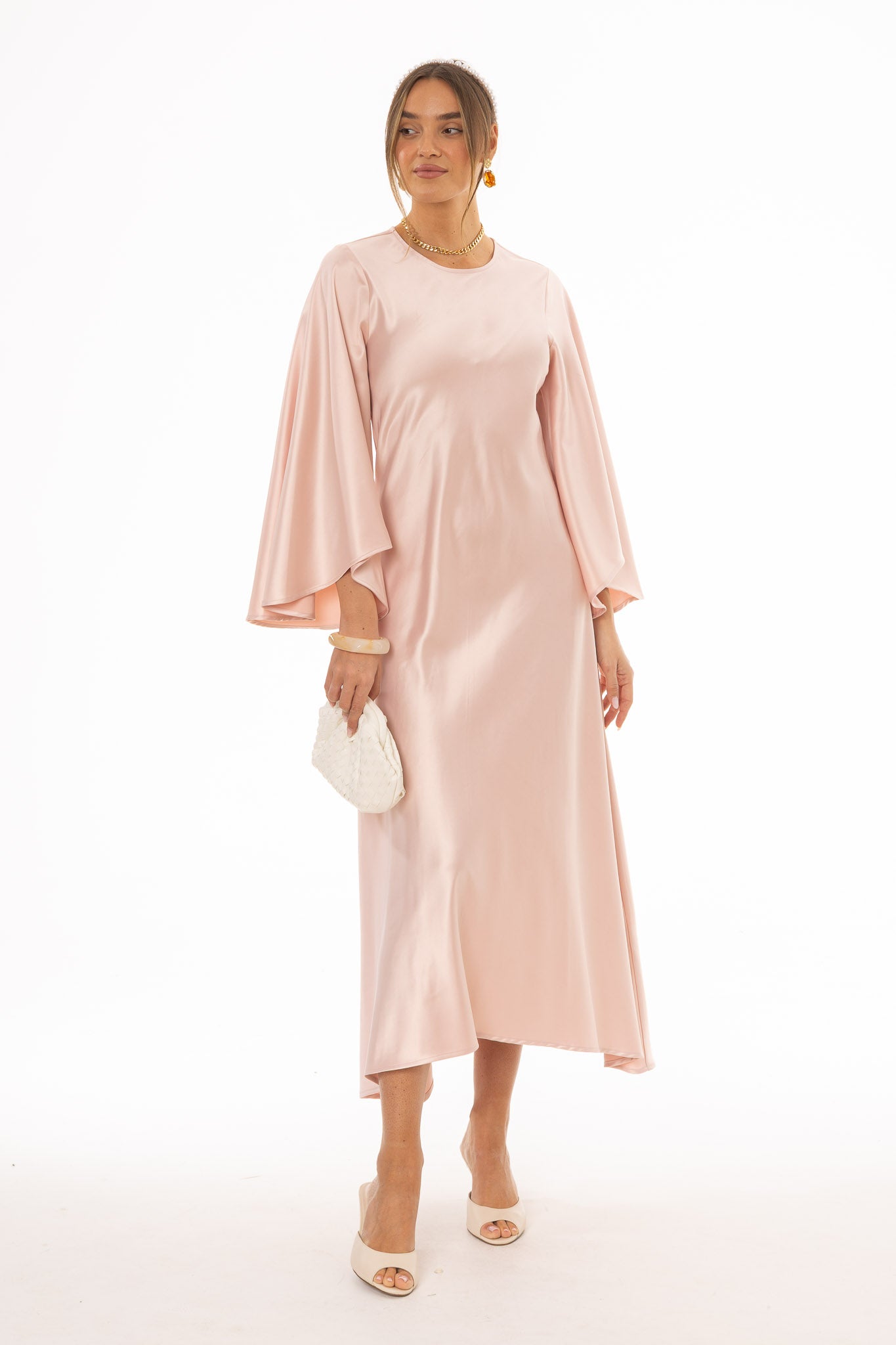 PINK FLARE SLEEVE MAXI DRESS