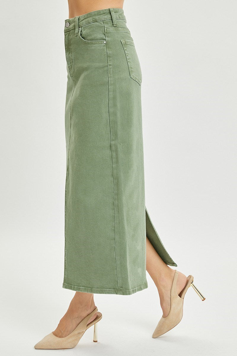 OLIVE SLIT MAXI SKIRT