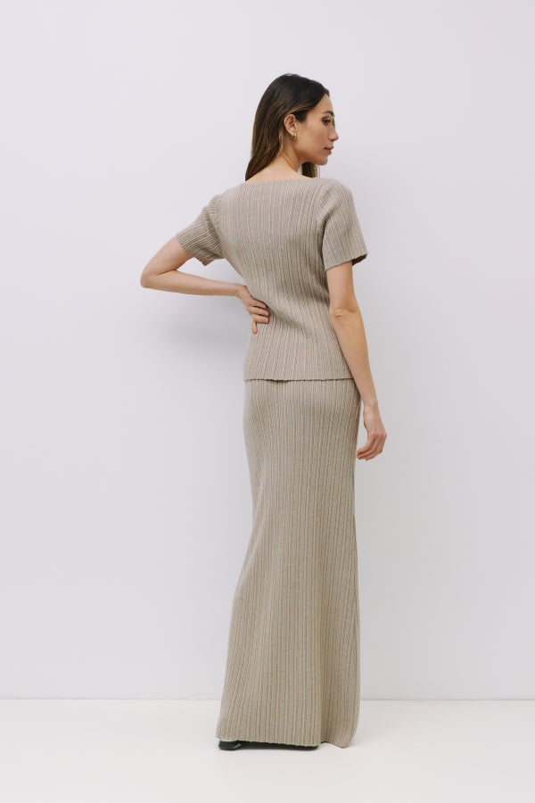 THE JOELLE BEIGE TOP & SKIRT SET