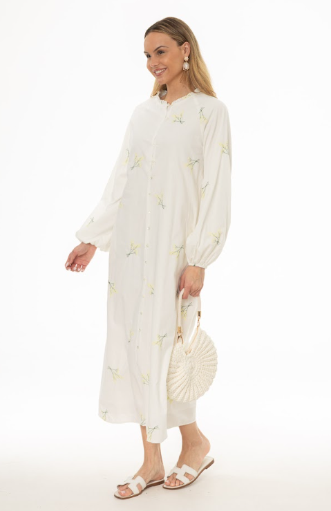 CREAM SPRIG EMBROIDERED MAXI DRESS