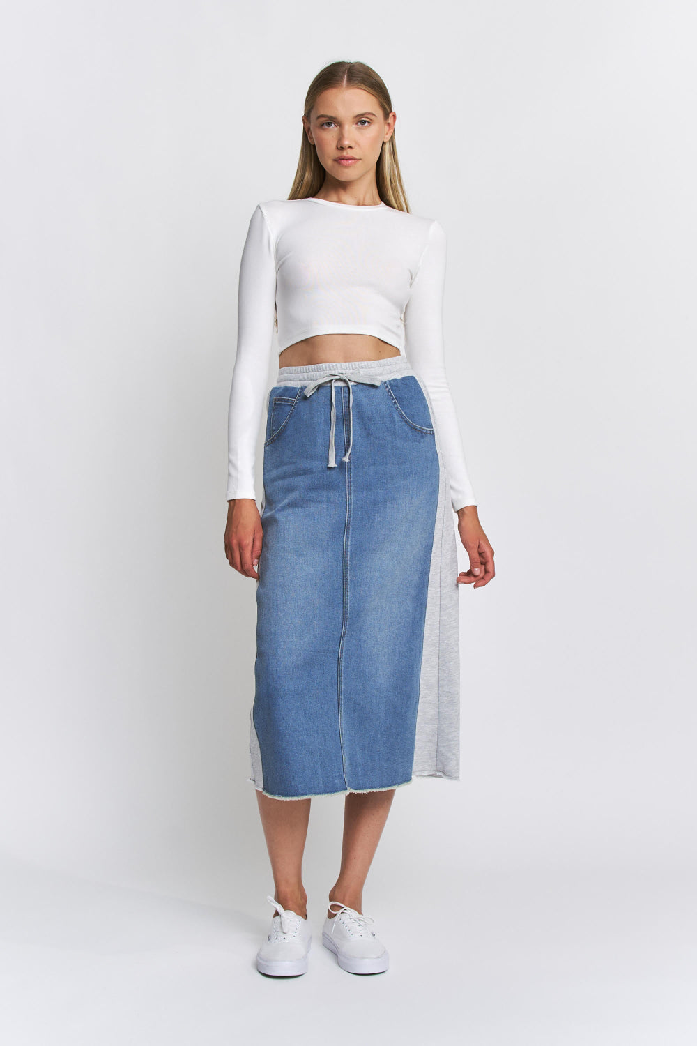 TERRY DENIM MIDI SKIRT