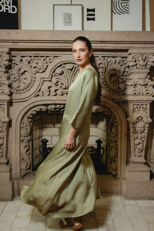 SAGE GREEN CRUSHED SATIN DRESS