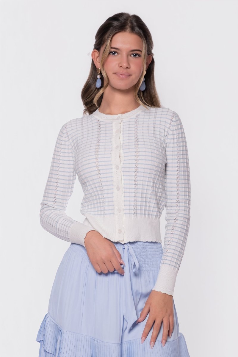 WHITE/BLUE JESSIE CARDIGAN