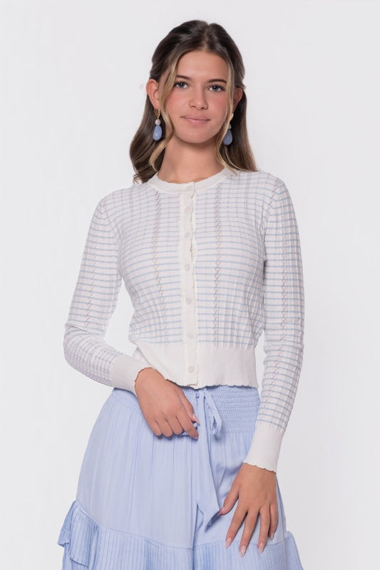 WHITE/BLUE JESSIE CARDIGAN