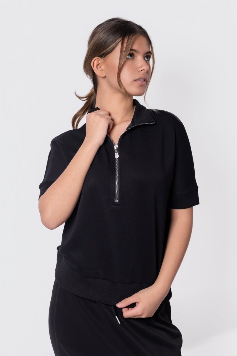 BLACK MINA HALF ZIP JACKET TOP