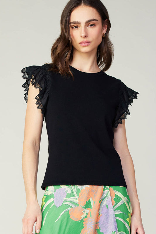 BLACK WOVEN SWEATER TOP