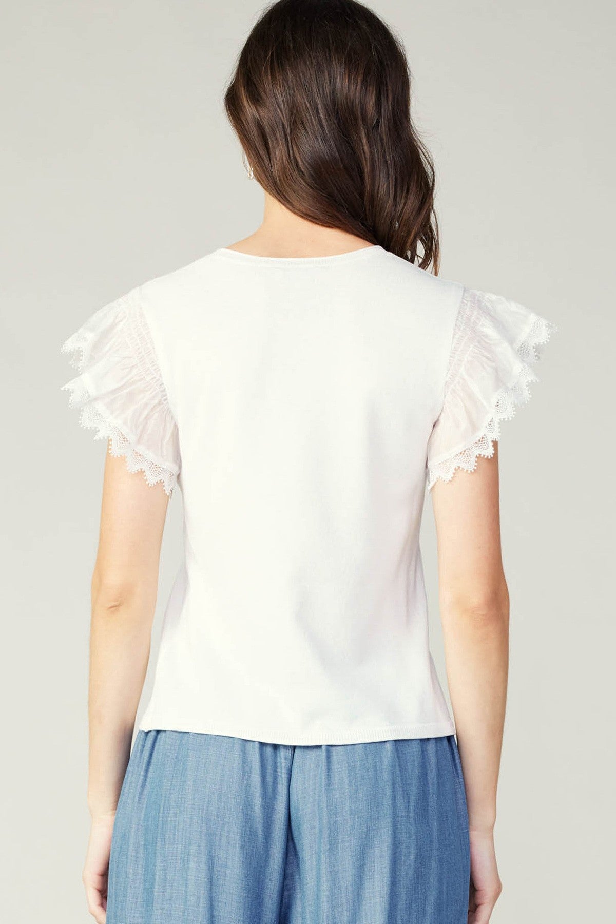 WHITE WOVEN SWEATER COMBO TOP