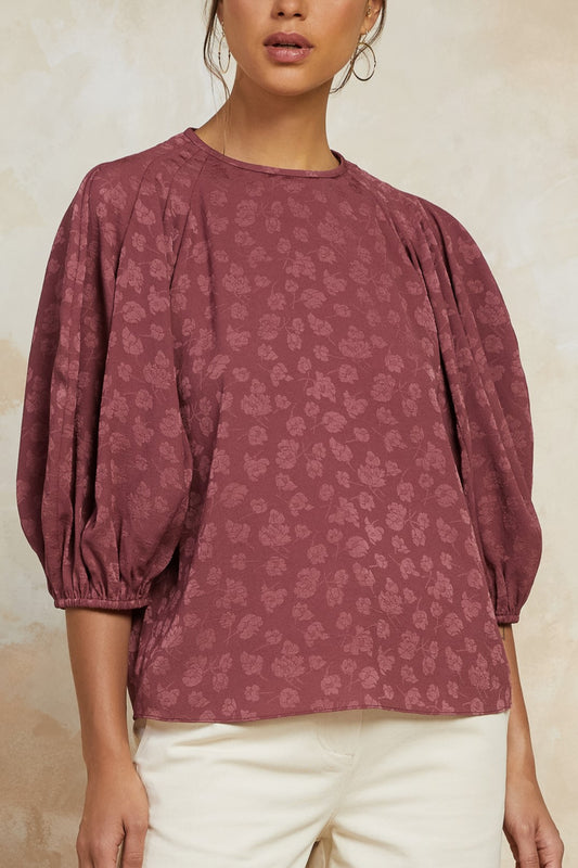 WINE ROUND NECK  PANELED TOP