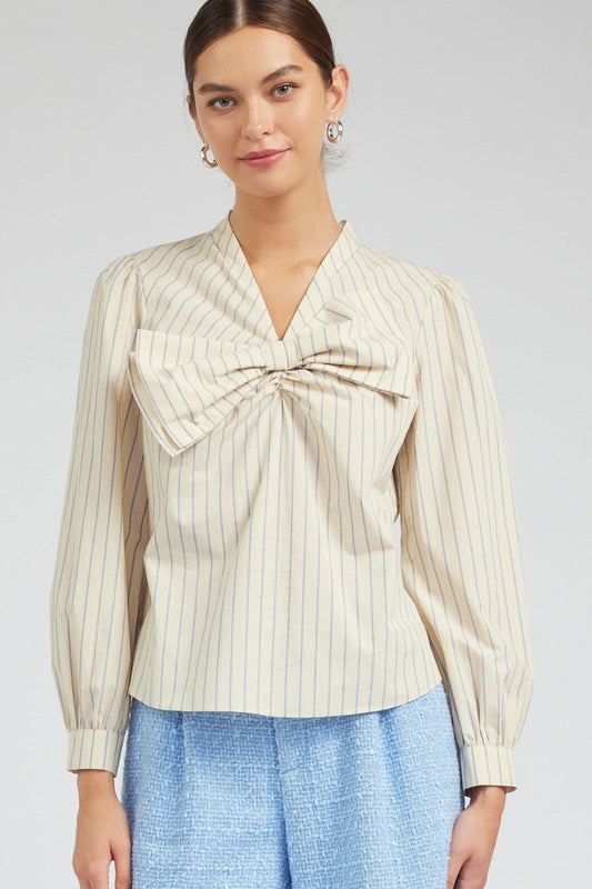 BEIGE BOW STRIPE TOP