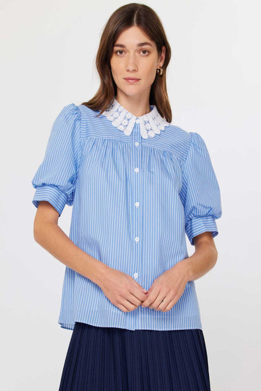 BLUE LACE COLLAR TOP
