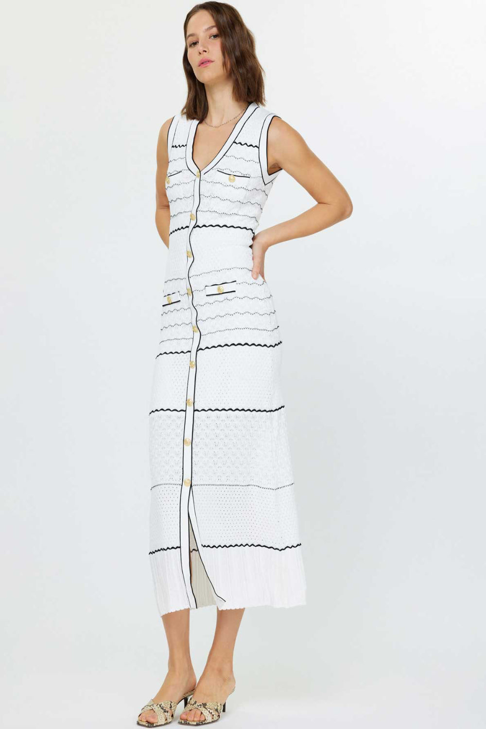 WHITE MIDI LENGTH KNIT DRESS