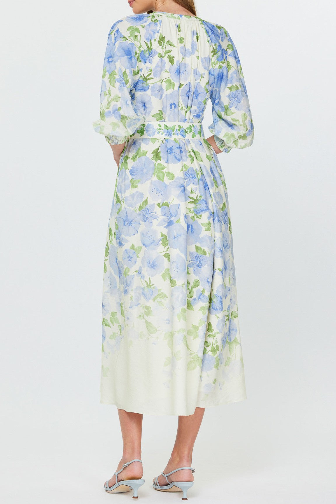 LAVENDER FLOWER MIDI DRESS WITH BELT