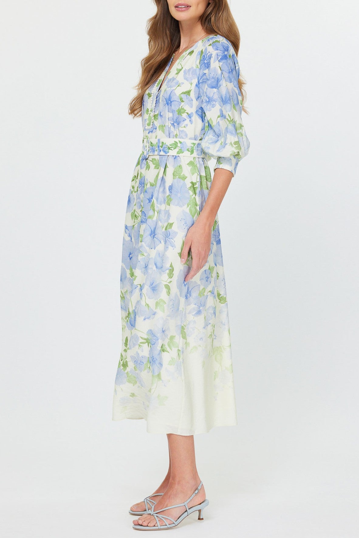 LAVENDER FLOWER MIDI DRESS WITH BELT