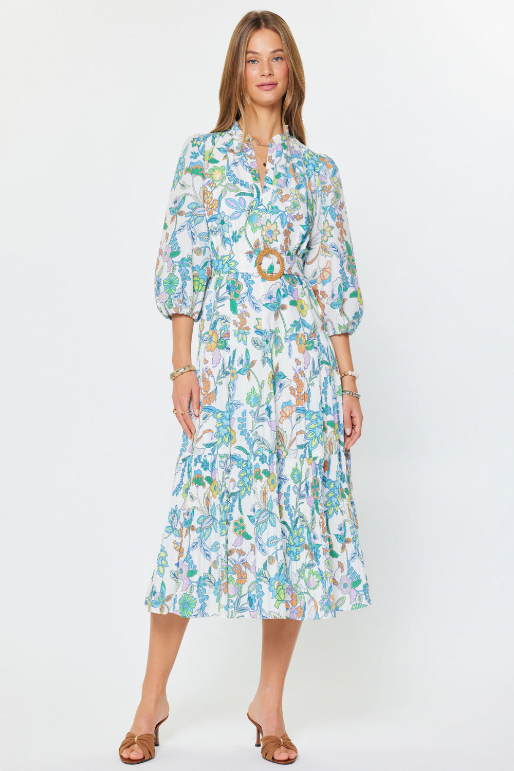 MULTI FLORAL PRINTED MIDI DRESS