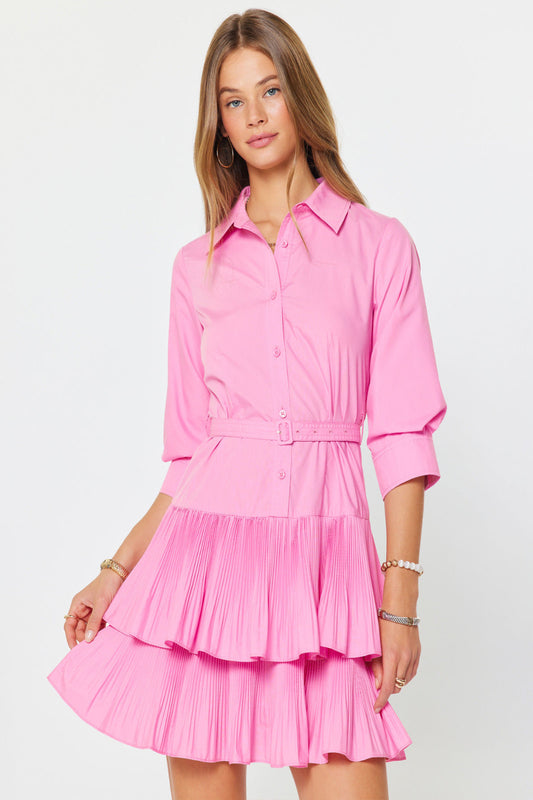 PINK BUTTON DOWN SHIRT MINI DRESS