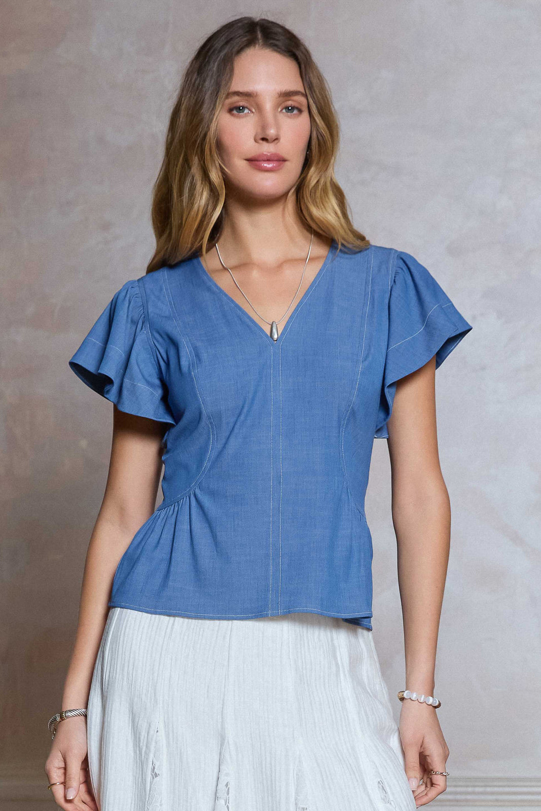BLUE RUFFLE TOP
