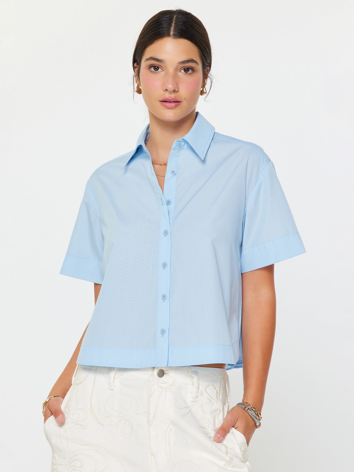 BABY BLUE CROPPED PLEED TOP