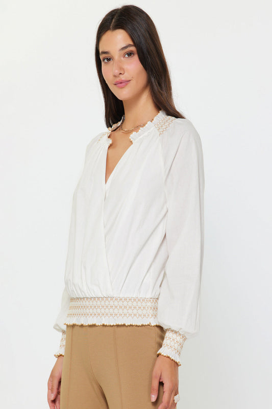 WHITE V NECK BLOUSON TOP