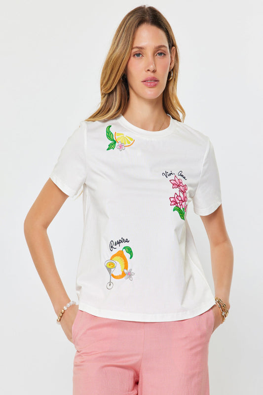 WHITE EMBROIDERED T-SHIRT