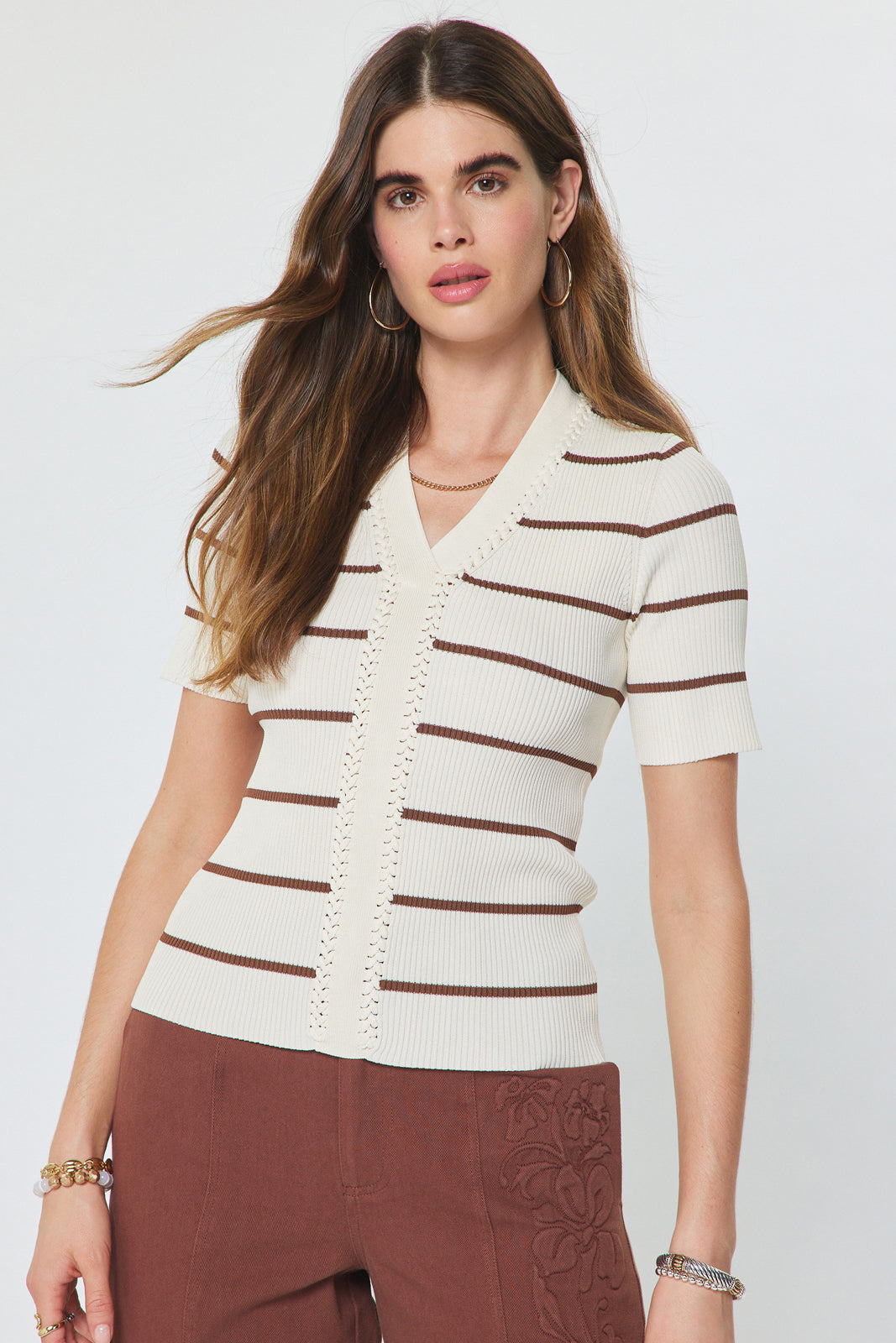 WHITE BROWN SWEATER TOP