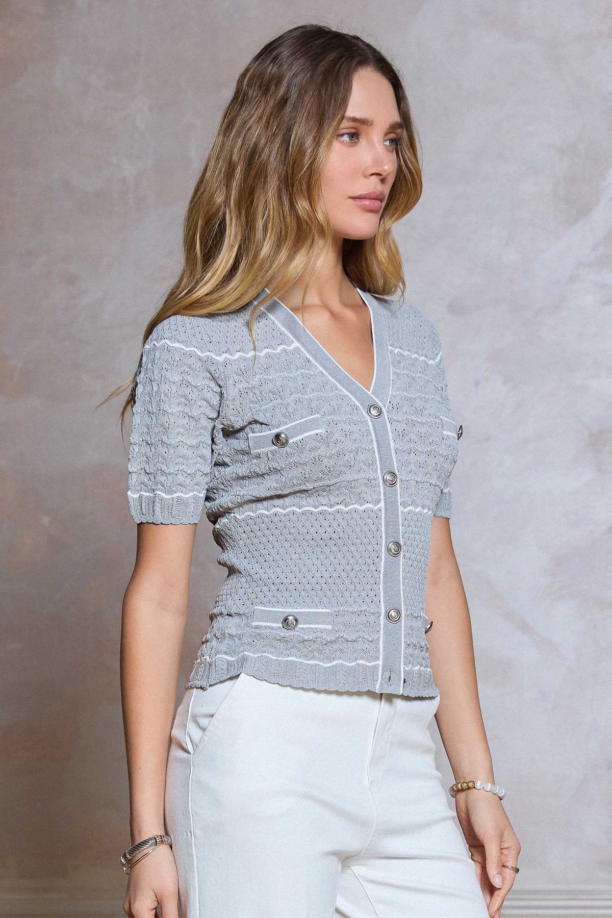 GREY FITTED SWEATER CARDIGAN